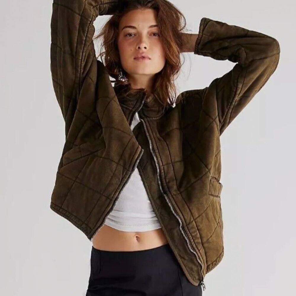BEST NWT Free People Dolman Quilted Knit Jacket XS/S/M/L Olive Military Green - Picture 6 of 7